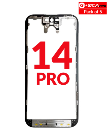 Grab the wholesale deals on the pack of 5 metal frames for iPhone 14 Pro, G+ OCA Pro version.
