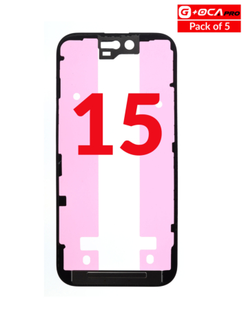 Order the metal frame pack of 5 for iPhone 15, G Plus OCA Pro.
