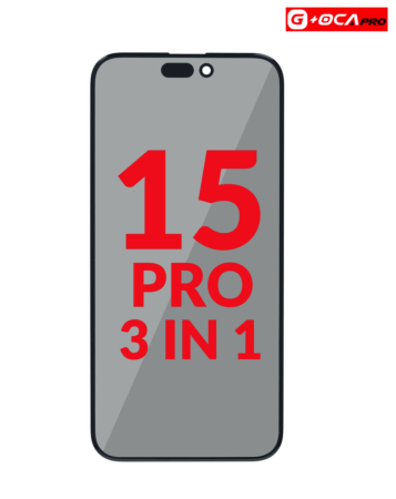 Order the 3in1 set for iPhone 15 Pro with front glass, polarizer film, and OCA.
