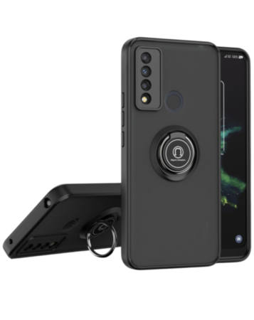 Hard PC Rear / Soft TPU Colorful Border Case with I-ring Holder - BLACK for TCL 20 XE (Only Ground Shipping)