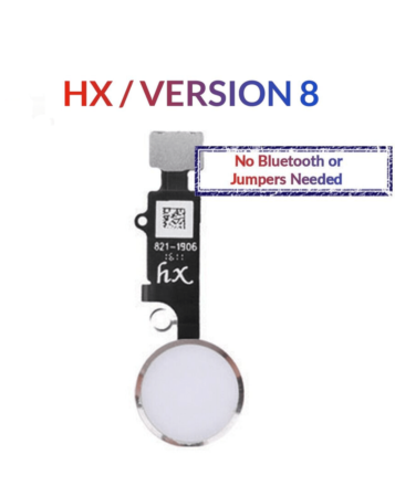 Purchase the silver Home Button solution flex cable for iPhone 8 Plus, 8, SE 2020, 7 Plus, and 7 – HX version 8, no Bluetooth or jumpers needed.