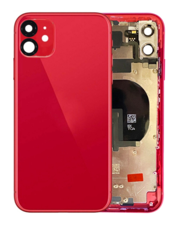 Buy the Back Housing Frame with small components pre-installed for iPhone 11, no logo, in red.