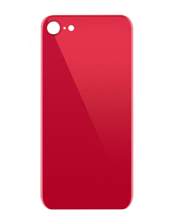 Purchase the red back glass with a bigger camera hole for iPhone 8 and SE 2020 – no logo.

