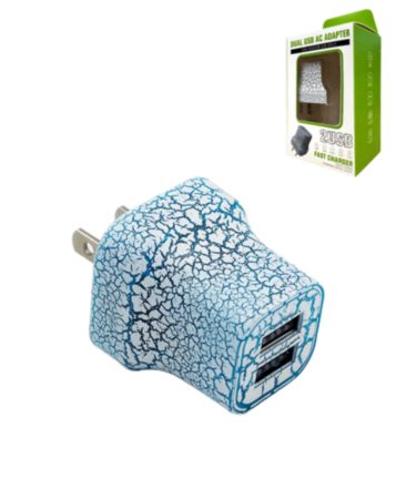 LED Light Up 2 x USB-A Port Wall Charger Power Adapter (BLUE) (10W) (Only Ground Shipping)