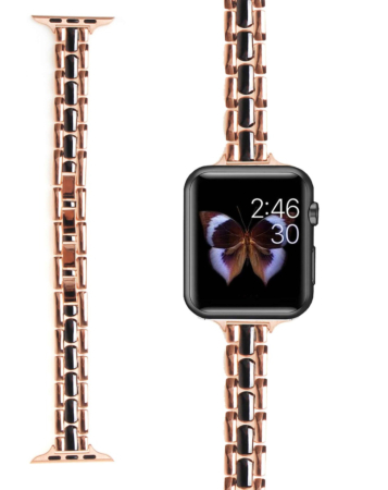 iWatch (38/40/41mm) Unique Bracelet Steel Band Strap - ROSE GOLD & BLACK (Only Ground Shipping)