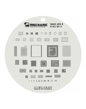 Purchase the Mechanic UFO 5 Series CPU BGA reballing tin planting plate for iPhone 8G, 8 Plus, and X. This item is not returnable.
