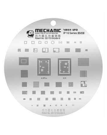 Purchase the Mechanic UFO Screen Protection Planting Tin Steel Stencil for iPhone 16 Series.