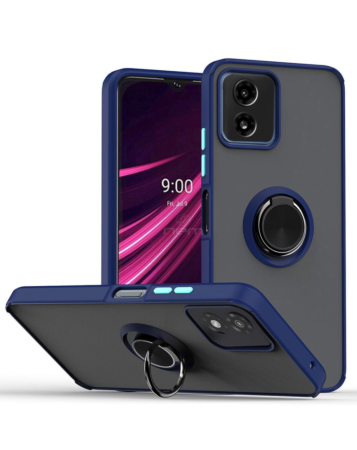 Moto G Play 4G (2024) Hard PC Rear / Soft TPU Colorful Border Case with I - ring Holder - NAVY BLUE (Only Ground Shipping)