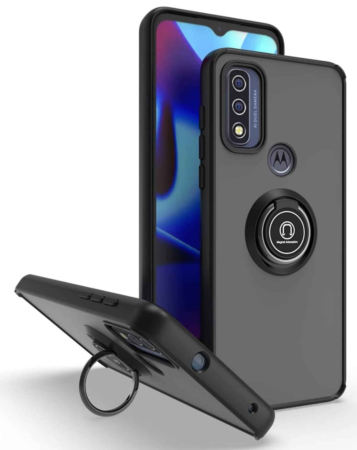 Moto G Stylus 5G 2022 Hard PC Rear / Soft TPU Colorful Border Case with I-ring Holder - BLACK (Only Ground Shipping)