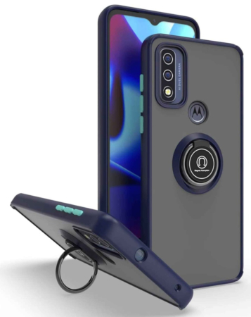 Moto G Stylus 5G 2022 Hard PC Rear / Soft TPU Colorful Border Case with I-ring Holder - NAVY BLUE (Only Ground Shipping)