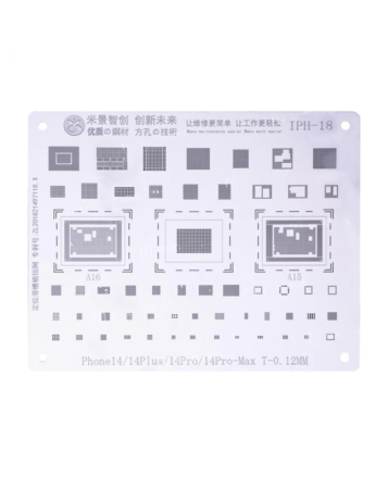 Purchase the MiJing high precision BGA reballing stencil for iPhone 14, 14 Plus, 14 Pro, and 14 Pro Max.