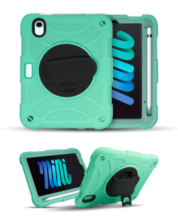 Hand Adjustable Heavy Duty Case with Shoulder Strap - TEAL for iPad Mini 6 / 7 (A17 Pro) (Only Ground Shipping)