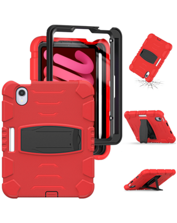 Full Body Protection Case - RED / BLACK for iPad Mini 6 / 7 (A17 Pro) (Only Ground Shipping)