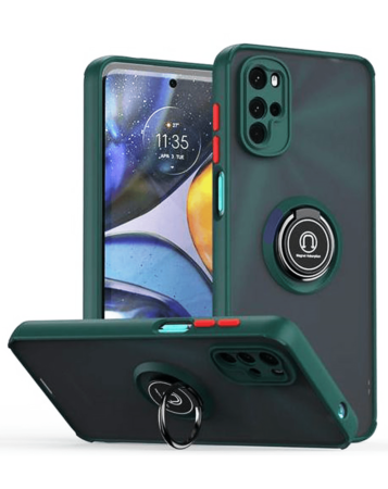 Moto G52 Hard PC Rear / Soft TPU Colorful Border Case with I-ring Holder - GREEN (Only Ground Shipping)