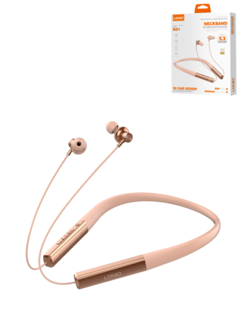 LDNIO N01 High Quality Neckband Headphones 5.3 Wireless (500 mAh) (PINK / GOLD) (Only Ground Shipping)