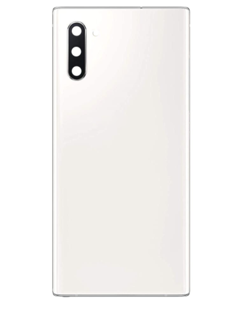 Stock up on the Back Glass with Camera Lens for Galaxy Note 10, US and International, Service Pack, in Aura White.