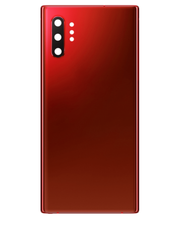 Stock up on the Back Glass with Camera Lens and Adhesive for Galaxy Note 10 Plus in Aura Red, no logo.
