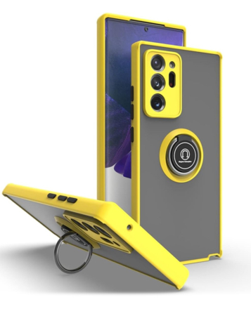 Galaxy Note 20 Hard PC Rear / Soft TPU Colorful Border Case with I-ring Holder - YELLOW (Only Ground Shipping)