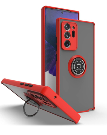 Galaxy Note 20 Hard PC Rear / Soft TPU Colorful Border Case with I-ring Holder - RED (Only Ground Shipping)