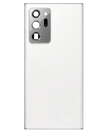 Order the back glass with camera lens and adhesive for Galaxy Note 20 Ultra in Mystic White, no logo.
