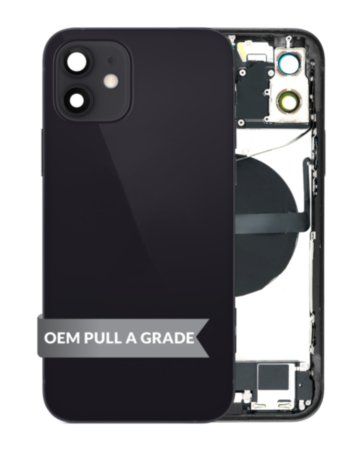 Back Housing Frame with Charging Port Flex & Small Parts for iPhone 12 (BLACK) (OEM Pull A Grade)