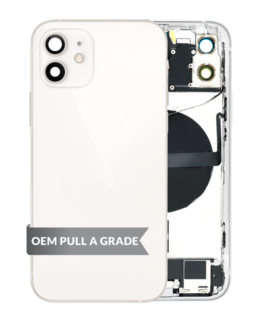 Back Housing Frame with Charging Port Flex & Small Parts for iPhone 12 (WHITE) (OEM Pull A Grade)