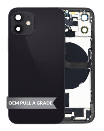 Back Housing Frame with Charging Port Flex & Small Parts for iPhone 12 Mini (BLACK) (OEM Pull A Grade)