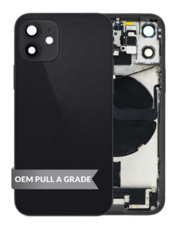 Back Housing Frame with Charging Port Flex & Small Parts for iPhone 12 Mini ((International) BLACK) (OEM Pull A Grade)