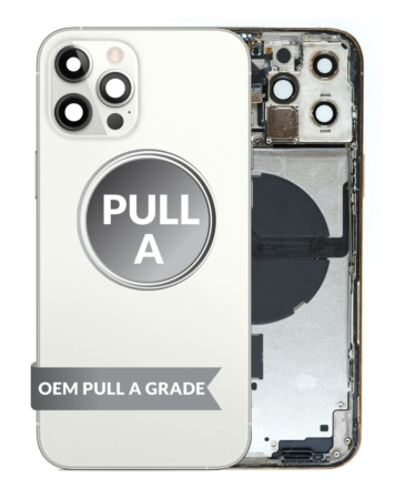 Purchase the Back Housing Frame with Small Components Pre-Installed for iPhone 12 Pro Max SILVER OEM Pull A Grade.






