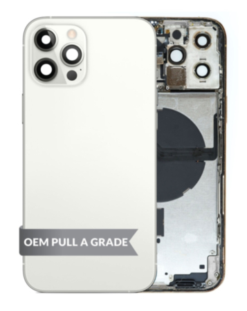 Purchase the Back Housing Frame with Small Components Pre-Installed for iPhone 12 Pro Max SILVER OEM Pull A Grade.
