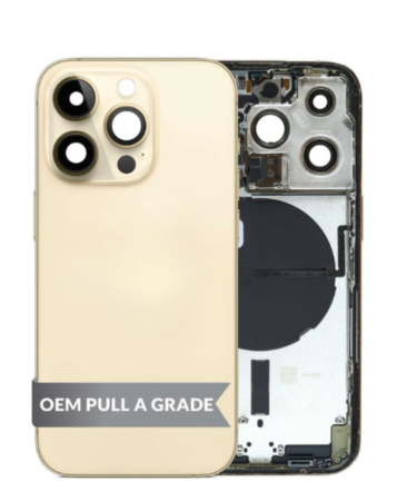 Back Housing Frame (GOLD) (US Version) (OEM Pull A Grade) with Small Components Pre-Installed for iPhone 14 Pro