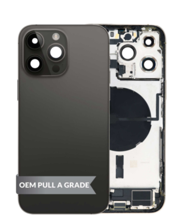 Back Housing Frame with Charging Port Flex & Small Parts for iPhone 14 Pro Max (SPACE BLACK) (US Version) (OEM Pull A Grade)