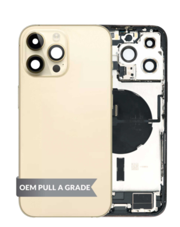 Back Housing Frame with Charging Port Flex & Small Parts for iPhone 14 Pro Max (GOLD) (US Version) (OEM Pull A Grade)