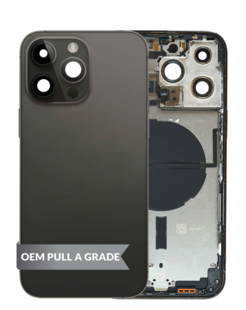 Back Housing Frame (SPACE BLACK) (US Version) (OEM Pull A Grade) with Small Components Pre-Installed for iPhone 14 Pro Max