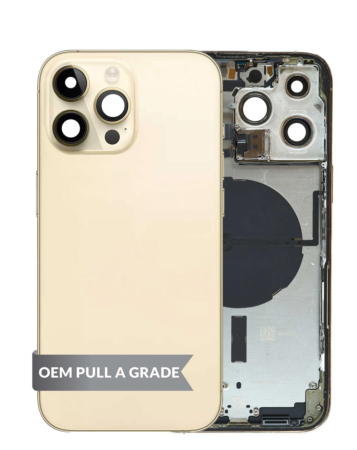 Back Housing Frame (GOLD) (US Version) (OEM Pull A Grade) with Small Components Pre-Installed for iPhone 14 Pro Max