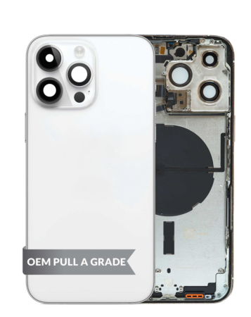 Back Housing Frame (SILVER) (US Version) (OEM Pull A Grade) with Small Components Pre-Installed for iPhone 14 Pro Max