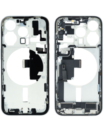 Back Housing Frame with Charging Port Flex & Small Parts for iPhone 15 Pro (WHITE TITANIUM) (OEM Pull A Grade)