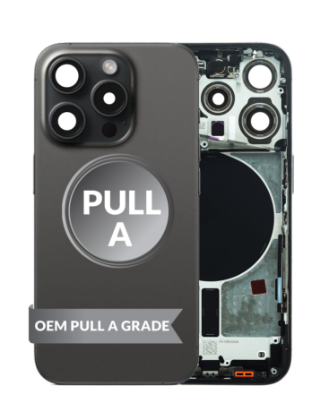 Back Housing Frame (BLACK TITANIUM) (US Version) (OEM Pull A Grade) with Small Components Pre-Installed for iPhone 15 Pro