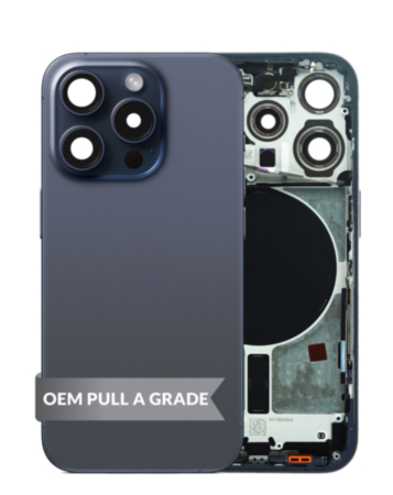 Back Housing Frame with Small Components Pre-Installed for iPhone 15 Pro (BLUE TITANIUM) (US Version) (OEM Pull A Grade)