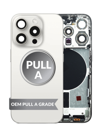 Back Housing Frame (WHITE TITANIUM) (US Version) (OEM Pull A Grade) with Small Components Pre-Installed for iPhone 15 Pro
