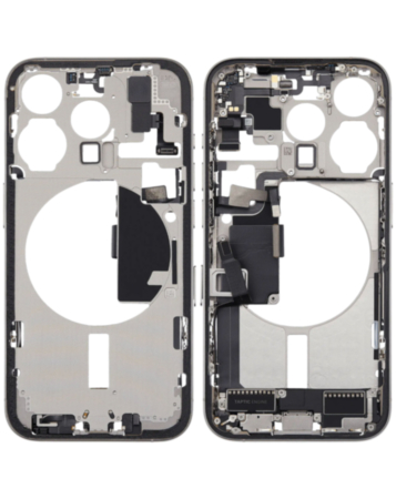 Back Housing Frame with Charging Port Flex & Small Parts for iPhone 15 Pro (WHITE TITANIUM) (International) (OEM Pull A Grade)