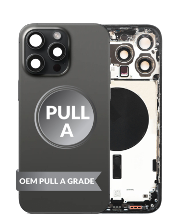 Back Housing Frame (BLACK TITANIUM) (US Version) (OEM Pull A Grade) with Small Components Pre-Installed for iPhone 15 Pro Max