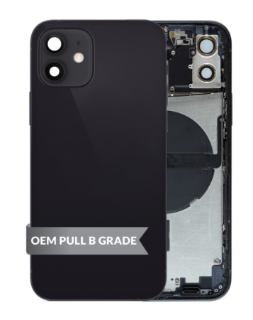 Back Housing Frame with Small Components Pre-Installed for iPhone 12 (BLACK) (OEM Pull B Grade)
