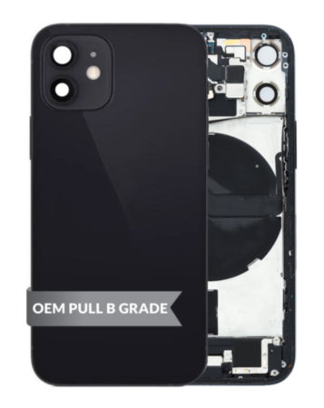 Back Housing Frame with Charging Port Flex & Small Parts for iPhone 12 Mini (BLACK) (OEM Pull B Grade)