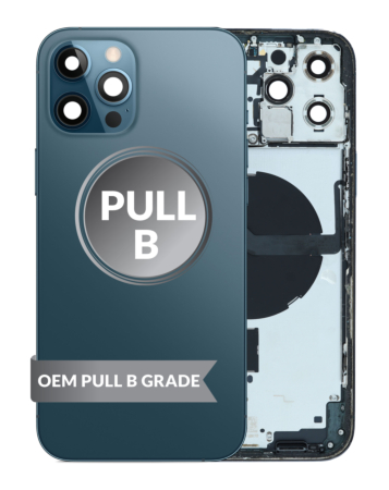 Purchase the Housing Frame with Small Parts Pre-Installed for iPhone 12 Pro Max PACIFIC BLUE International OEM Pull B Grade.






