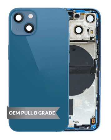 Back Housing Frame (BLUE) (US Version) (OEM Pull B Grade) with Small Components Pre-Installed for iPhone 13 Mini