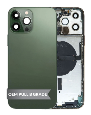Order the Back Housing Frame ALPINE GREEN US Version OEM Pull B Grade with Small Components Pre-Installed for iPhone 13 Pro Max.
