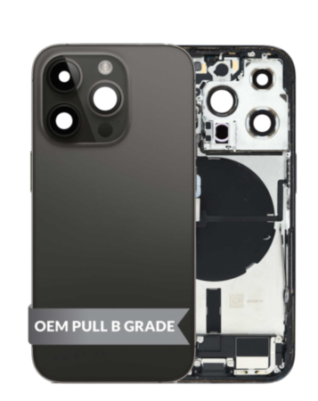 Back Housing Frame with Charging Port Flex & Small Parts for iPhone 14 Pro (SPACE BLACK) (OEM Pull B Grade)