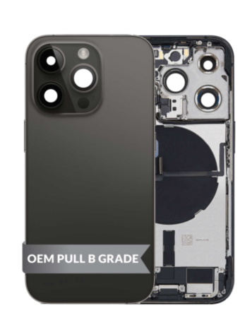 Back Housing Frame with Charging Port Flex & Small Parts for iPhone 14 Pro (SPACE BLACK) (OEM Pull B Grade)