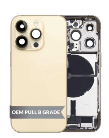 Back Housing Frame with Charging Port Flex & Small Parts for iPhone 14 Pro (GOLD) (US Version) (OEM Pull B Grade)